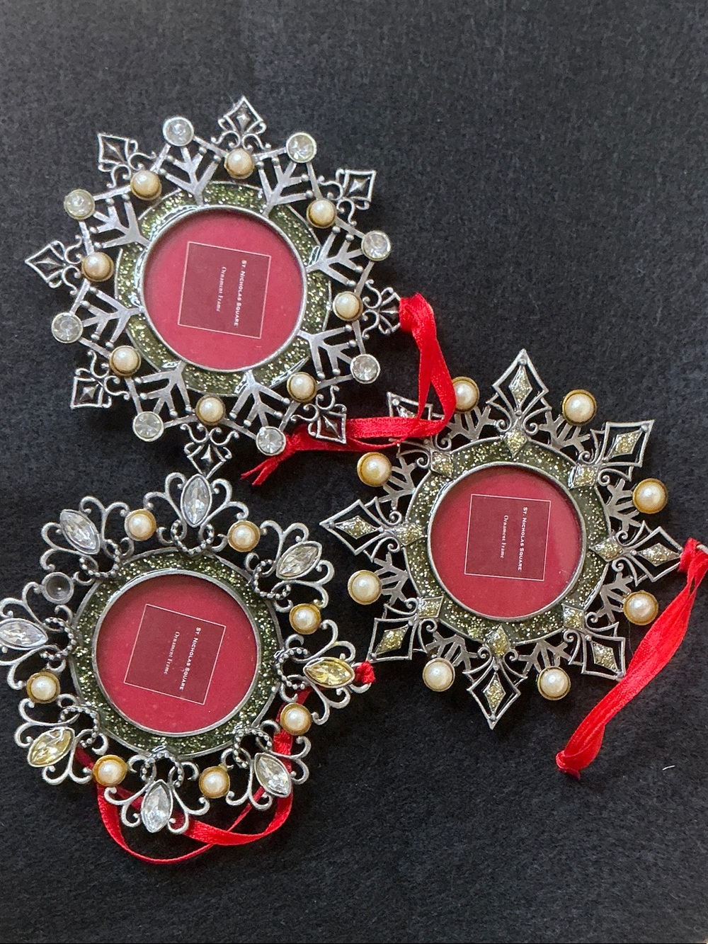 Saint Nicholas Square Decorative Pearl & Crystal Snowflakes picture frames